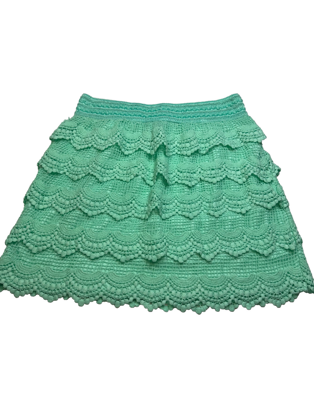 Boho Coquette Cottagecore Justify Crochet Lace Mint Green Mini Skirt Size Large